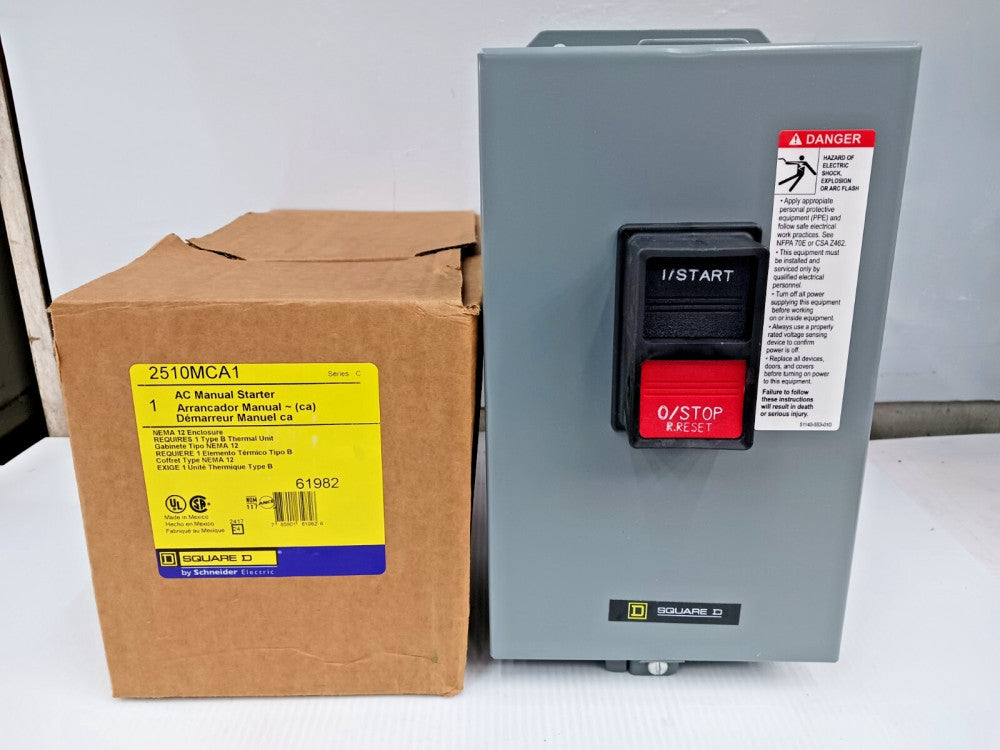 NEW SQUARE D 3 HP AC MANUAL STARTER 2 POLE 1 PH 600 VAC NEMA 12 2510MCA1