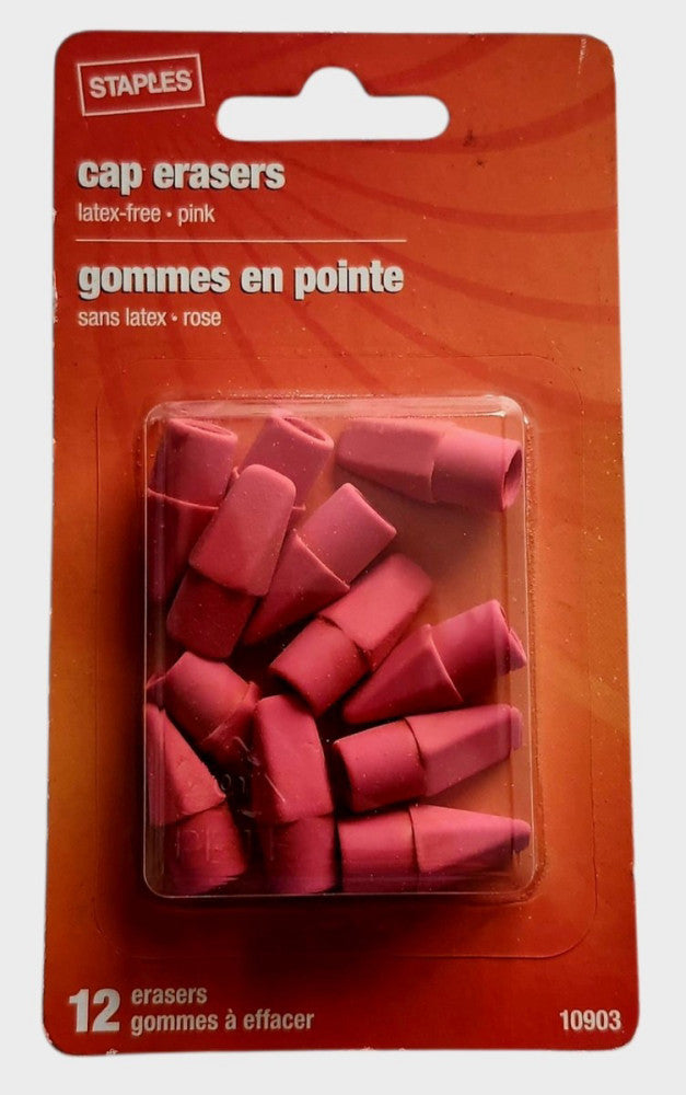 Staples Pencil Cap Erasers Fits Most Wood Pencils Red