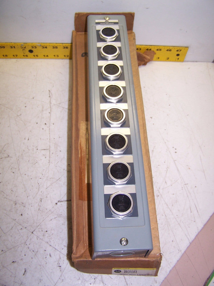 NEW ALLEN BRADLEY 800H-8HX 8 PUSHBUTTON STATION HEAVY DUTY W/BLACK FLUSH BUTTONS