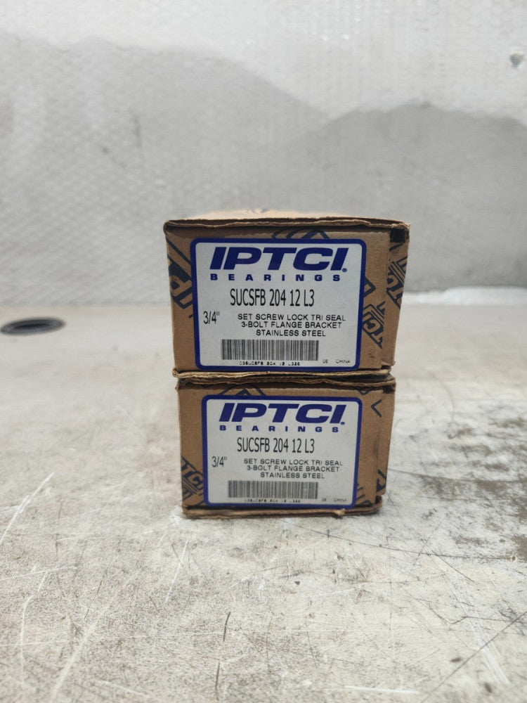NEW IN BOX LOT OF 2 IPTC BEARING 3BOLT FLANGE BRACKET 3/4'' SUCSFB 204 12 L3
