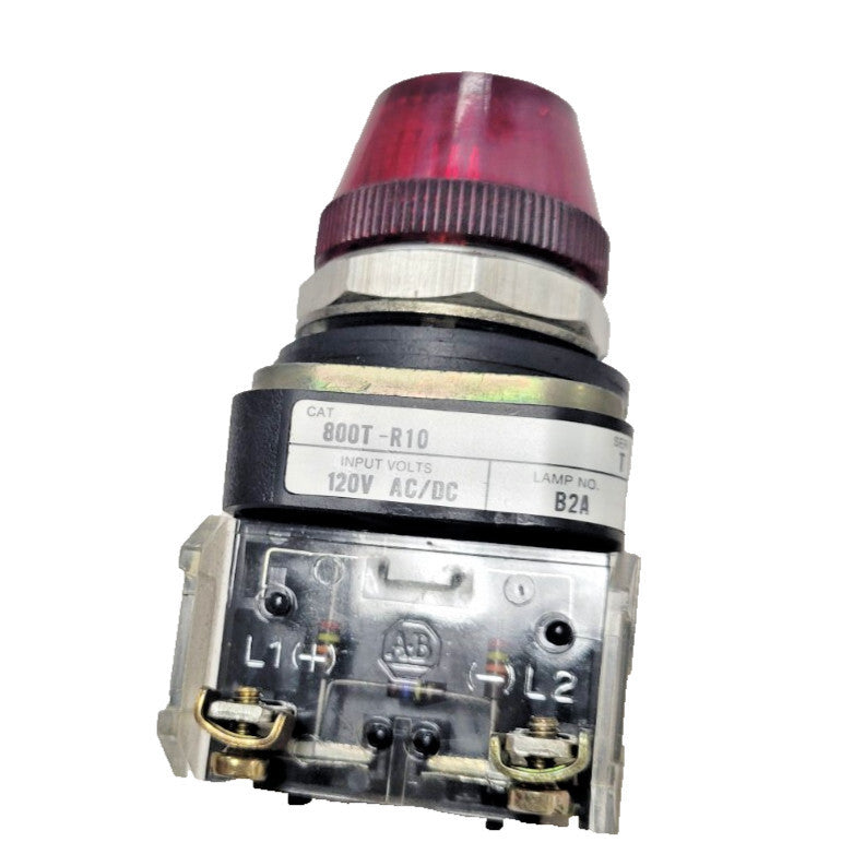 AB ALLEN BRADLEY PILOT LIGHT, 800T-R10, RED, 120V AC/DC, LAMP NO. B2A