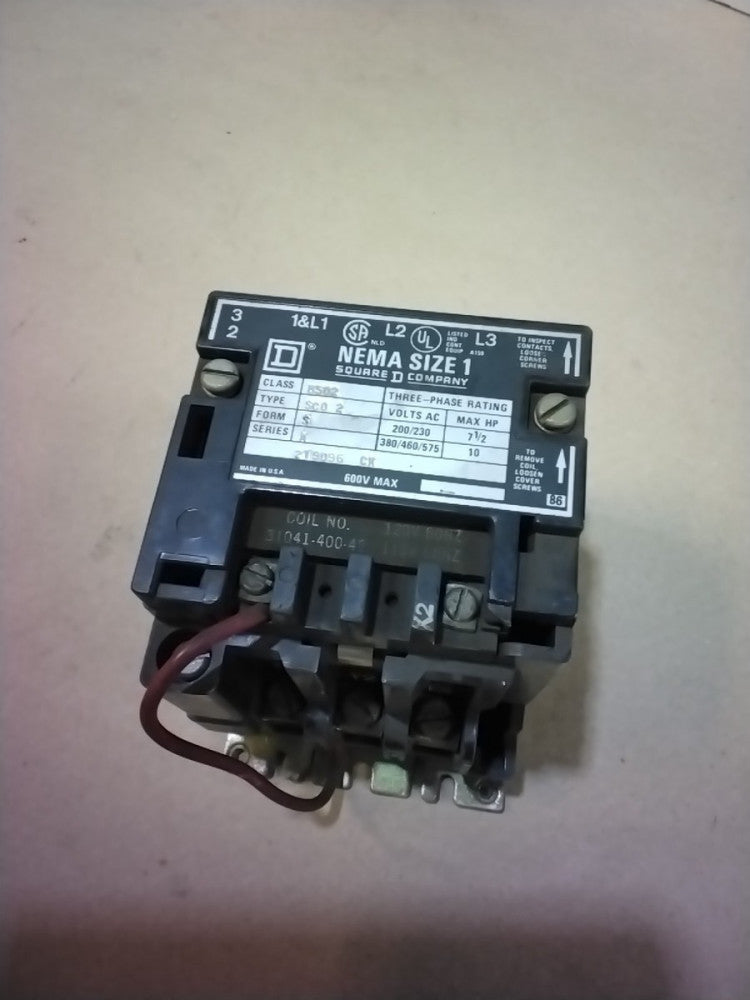 SQUARE D 8502SCO2S CONTACTOR 120V COIL 60HZ 110V 50HZ SIZE 1