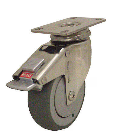 Zoro Select P14sx-Rp030k-12-Tb-Am Swivel Plate Caster W/Total-Lock,Tpr,3 In,165