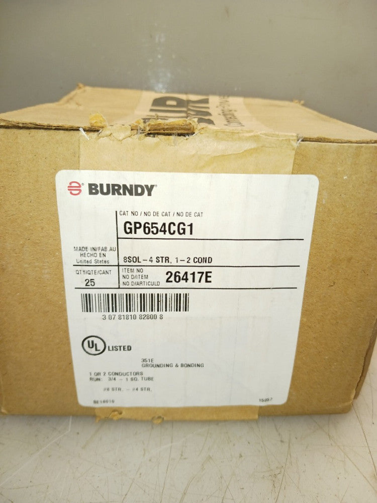 NEW BOX OF 25 BURNDY GP654CG1 GROUNDING CLAMP 8SOL-4STR 1-2 COND