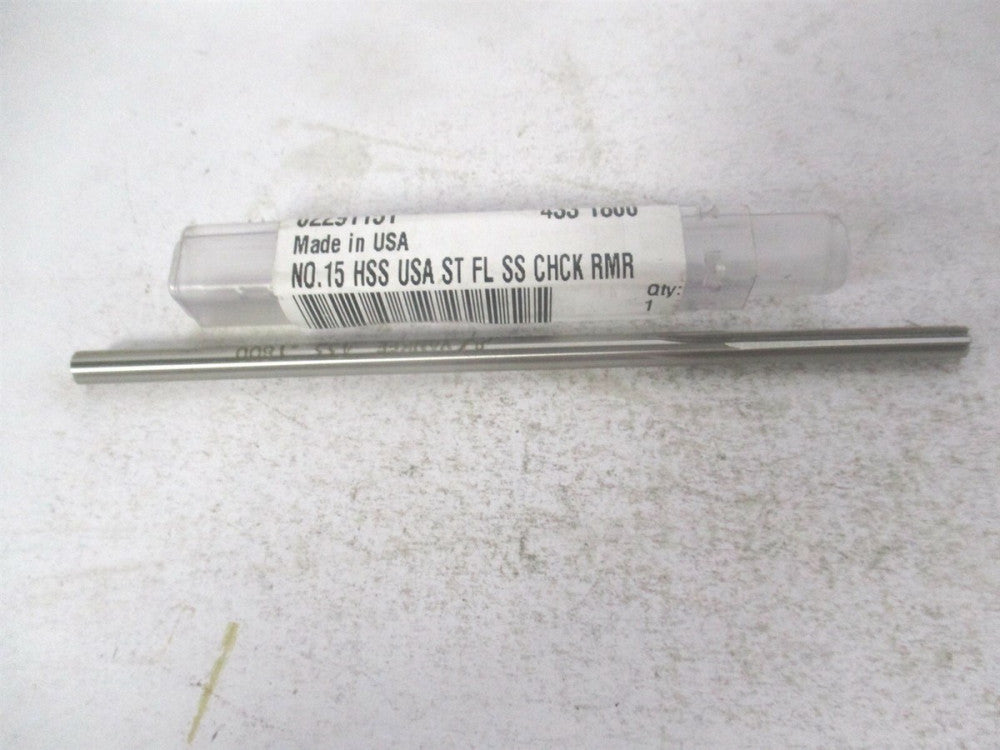 (433-0.1800) #15 1-1/8" x 4-1/2" OAL 6-Flute Bright HSS RH Chucking Reamer 