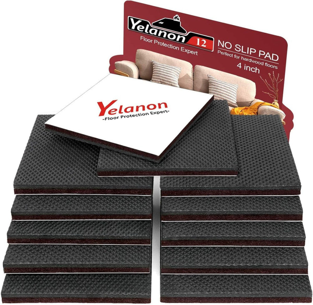 Yelanon Non Slip Furniture Pads -12pcs 4" 12pcs 4" Square, Black 
