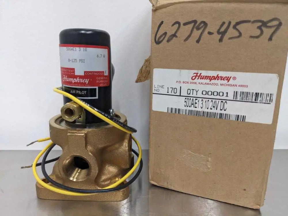 Humphrey 500AE1 3 10 Solenoid Valve 24VDC Coil 3/4", 0-125 psi 24, VDC 6.7