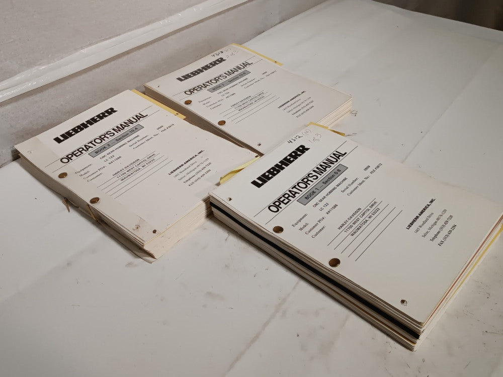 Lot of 3 Liebherr LC122 CNC Gear Hobbing Machine Operators Manuals Book 1 & 2