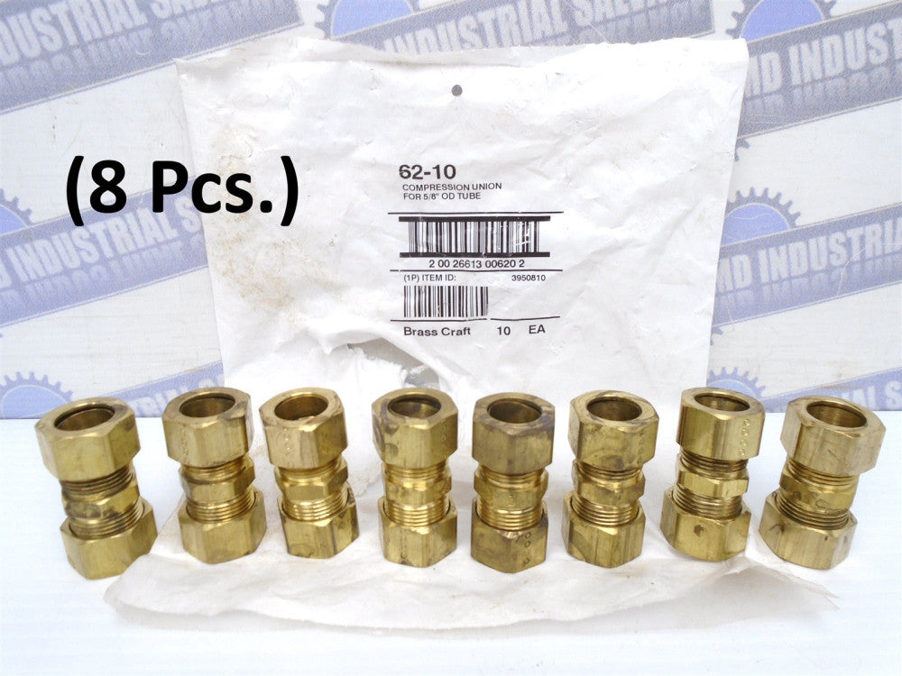 (8 Pcs.) 62-10 - Brass 5/8 x 5/8 COMPRESSION UNION - for 5/8" OD TUBE 62C-10
