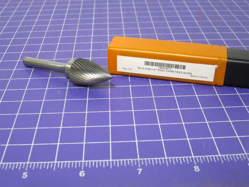 SG-6 Solid Carbide Abrasive Burr 5/8" Diameter Tree With Pointed End Single Cut 