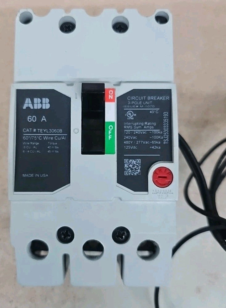 GE NTO TEYL3060B 60 A 3 Pole Circuit Breaker W/SHUNT TRIP SEE PICS