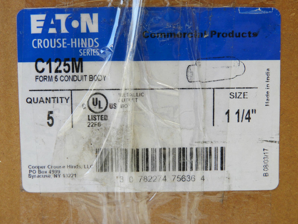 (Box of 5) Eaton C125M 1-1/4" Malleable Iron Conduit Body, Threaded Form 5 Type