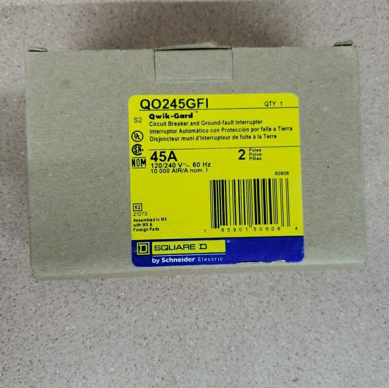 1-Square D QO245GFI 45A 2 Pole 240v 10kA plug-on GFCI Circuit Breaker New!