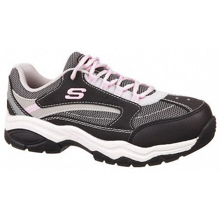 Skechers 76601 Bkgy Size 5.5 Women's Athletic Shoe, Steel Toe, Mesh, Synthetic