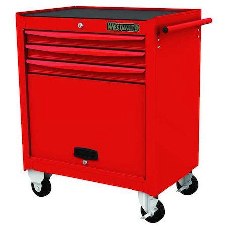 Westward 48Rj73 Westward Rolling Tool Cabinet, 3-Drawers, Gloss Red, 29" W X