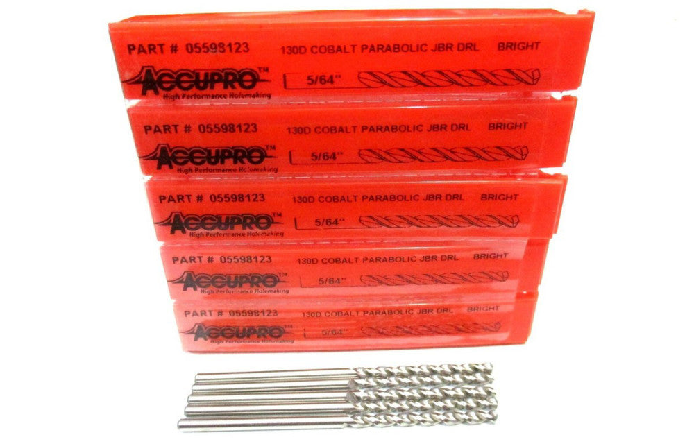 NEW 5/64 x 5/64 x 15/16 x 1-15/16 130° RH Cobalt Split Point Jobber Drill - 5 PC