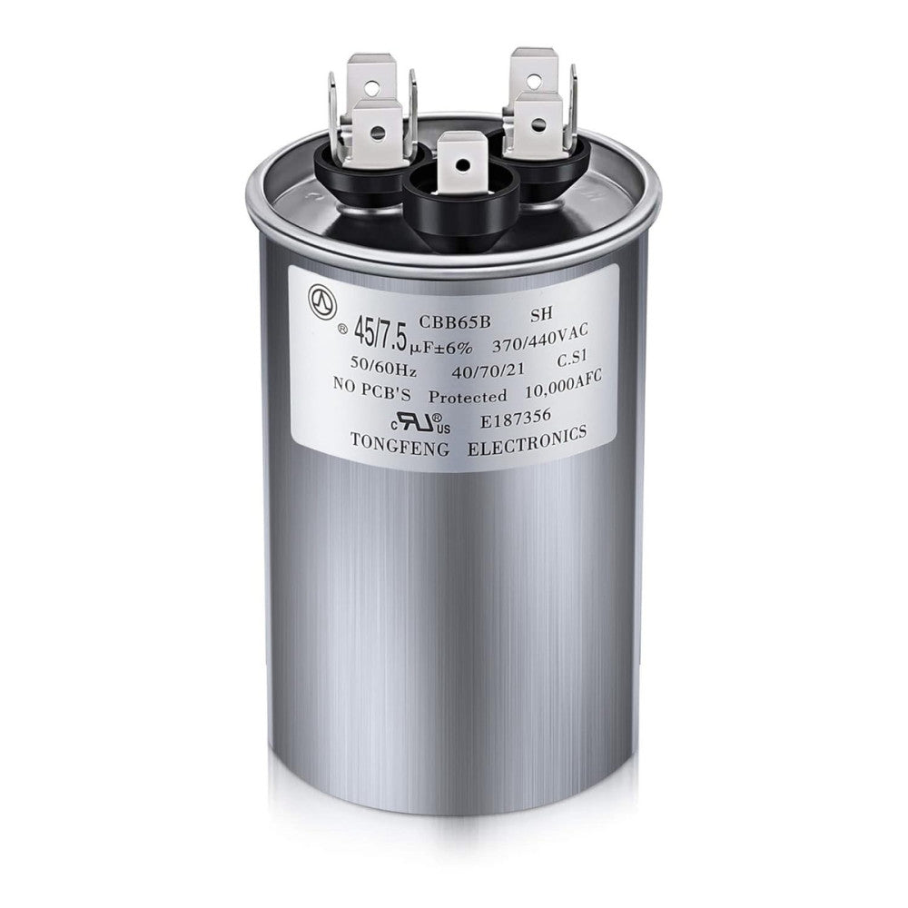 45/7.5 MFD Uf 370/440V CBB65 Dual Run round Capacitor for AC Motor, HVAC Capacit