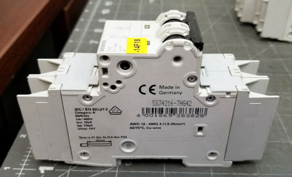 Siemens 5SJ4216-7HG42 2 Pole Din Mount Circuit Breaker 16A [OF55]