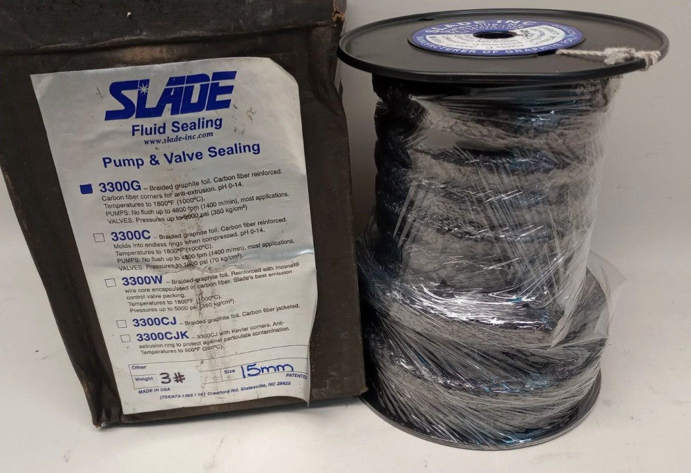 Slade 3300G 3LB 15mm Braided Graphite Foil Seal 3Lb Box Size 15mm Aprox 14 Ft