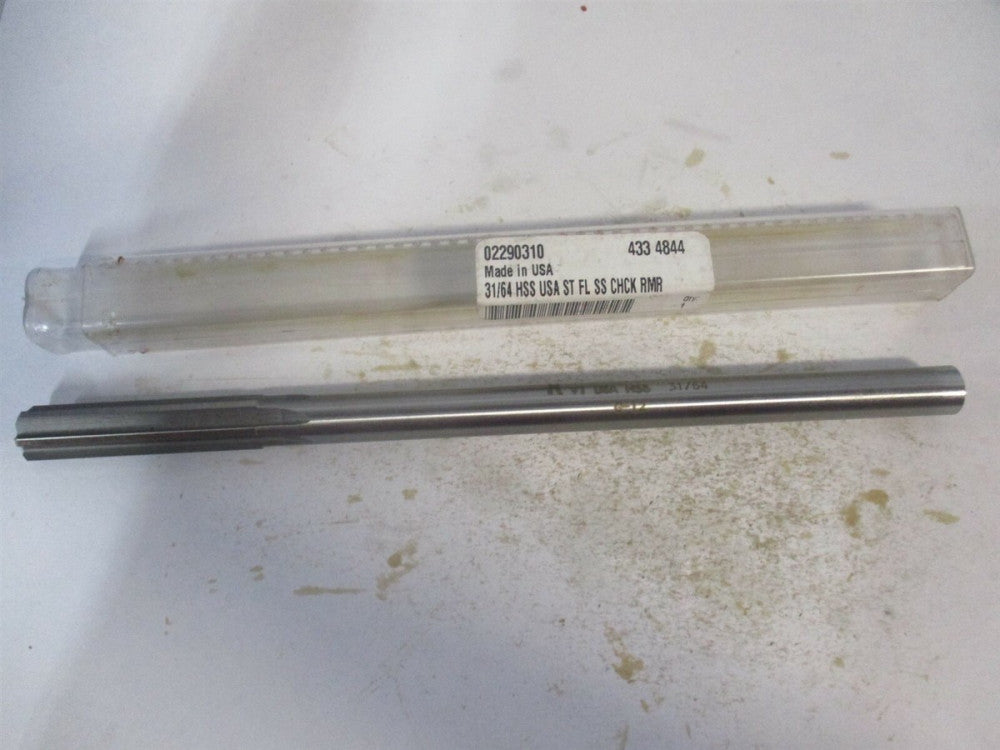 (433-0.4844) 31/64" x 2" x 8" OAL Straight Shank HSS 6-Flute Chucking Reamer 