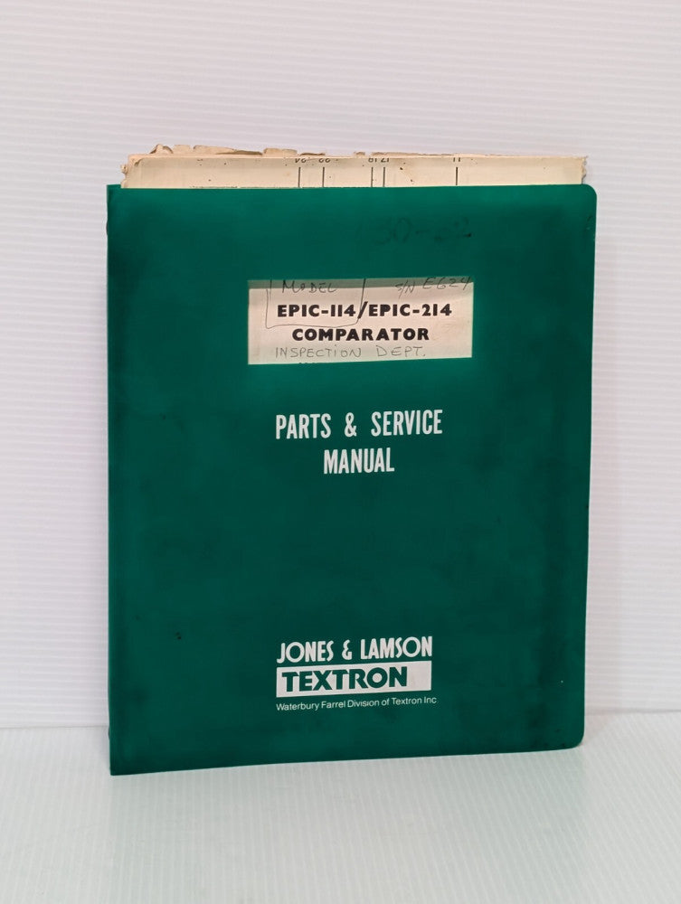 Jones & Lamson Textron EPIC-114/ EPIC-214 Comparator Parts & Service Manual