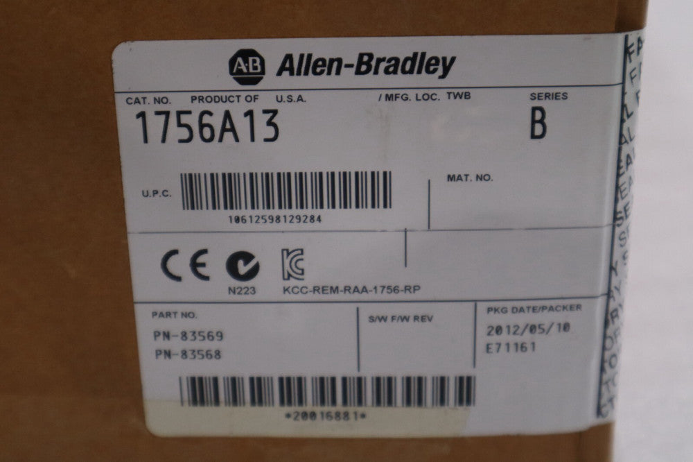 NEW ALLEN BRADLEY 1756-A13 Series B ControlLogix 13 Slot Chassis PLC STOCK H250