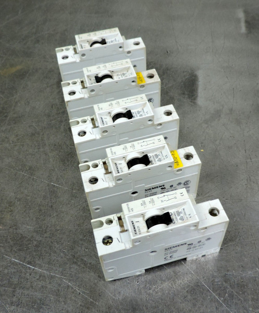 Siemens 5SX21 C10 Circuit Breaker w/5SX9100 HS Auxiliary Contact Lot of Five (5)