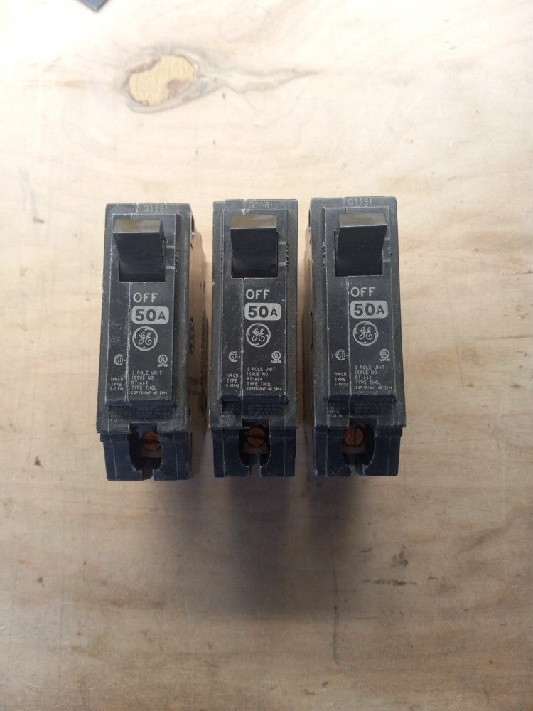 GE THQL1150 Circuit Breaker 50A 1P CU-AL Plug-In (Lot of 3)
