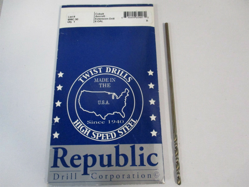 Republic (906c 30) 1-5/8" x 6" OAL Cobalt RH 2-Flute Regular Spiral Drill Bit