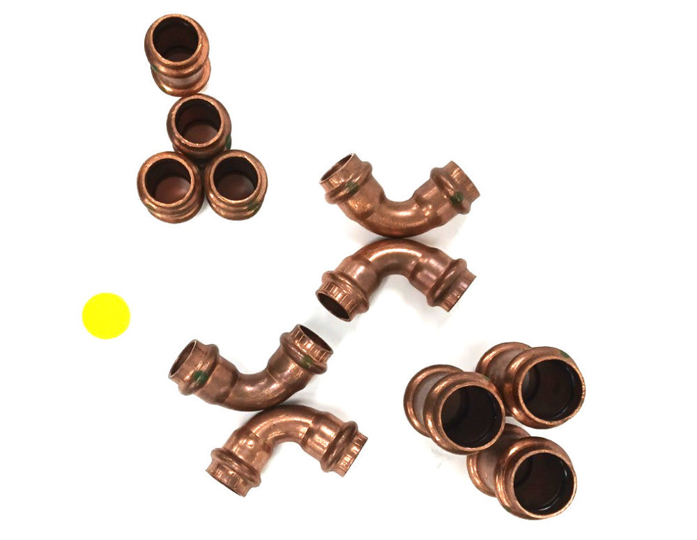 (LOT OF 11) VIEGA COPPER FITTINGS 1/2 90 DEGREE ELBOWS AND 3/4 STRAIGHTS
