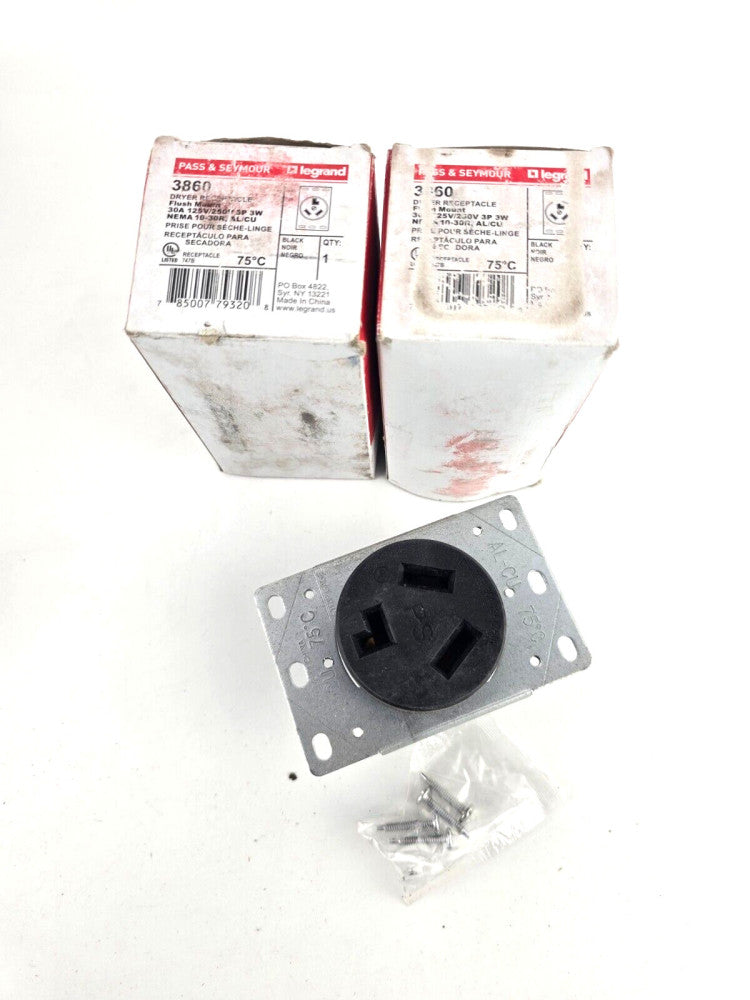 2pcs PASS & SEYMOUR 3860 FLUSH MOUNT DRYER RECEPTACLE 10-30R 3P 3W 30A