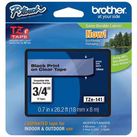 Brother Tze141 Adhesive Tz Tape (R) Cartridge 0.70"X26-1/5Ft., Black/Clear