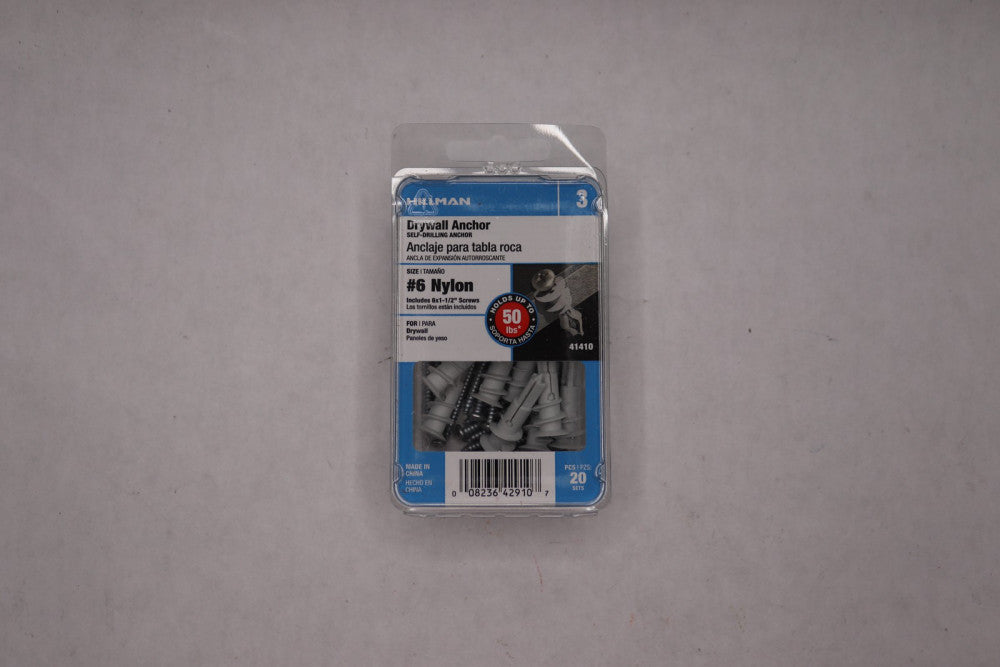 (20-Pk) Hillman Drywall Anchor with Screws Set Nylon #6 x 1-1/2" 41410