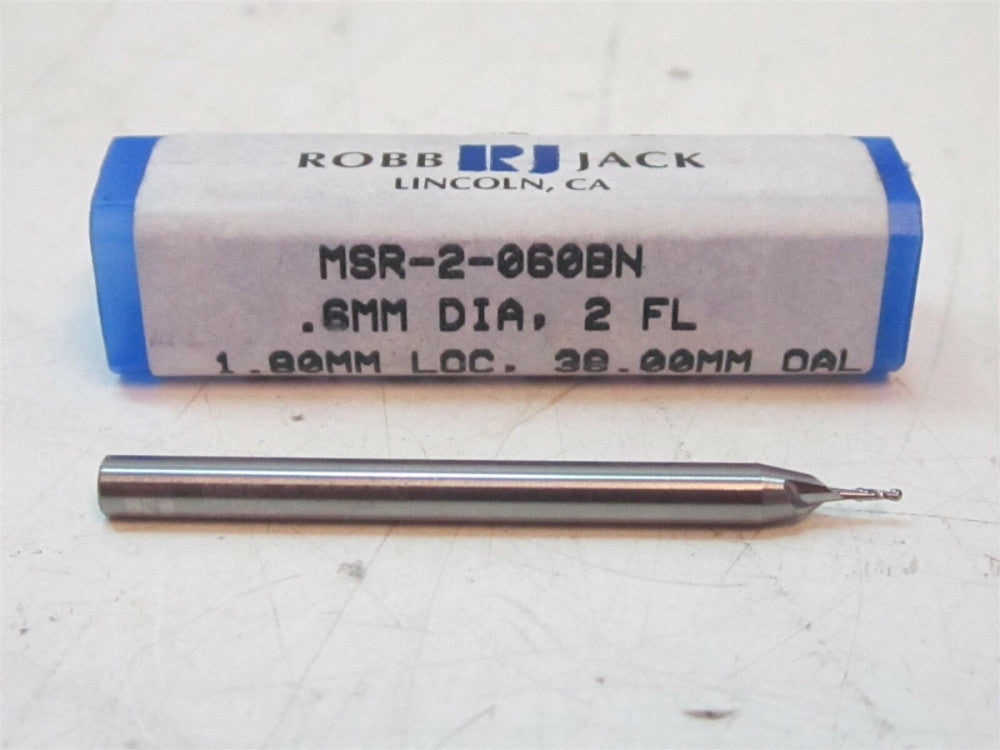 RobbJack ( MSR-2-060-BN) .06mm X 1.8mm x 38mm X 3.00mm Ball End Mill 2f Carbide
