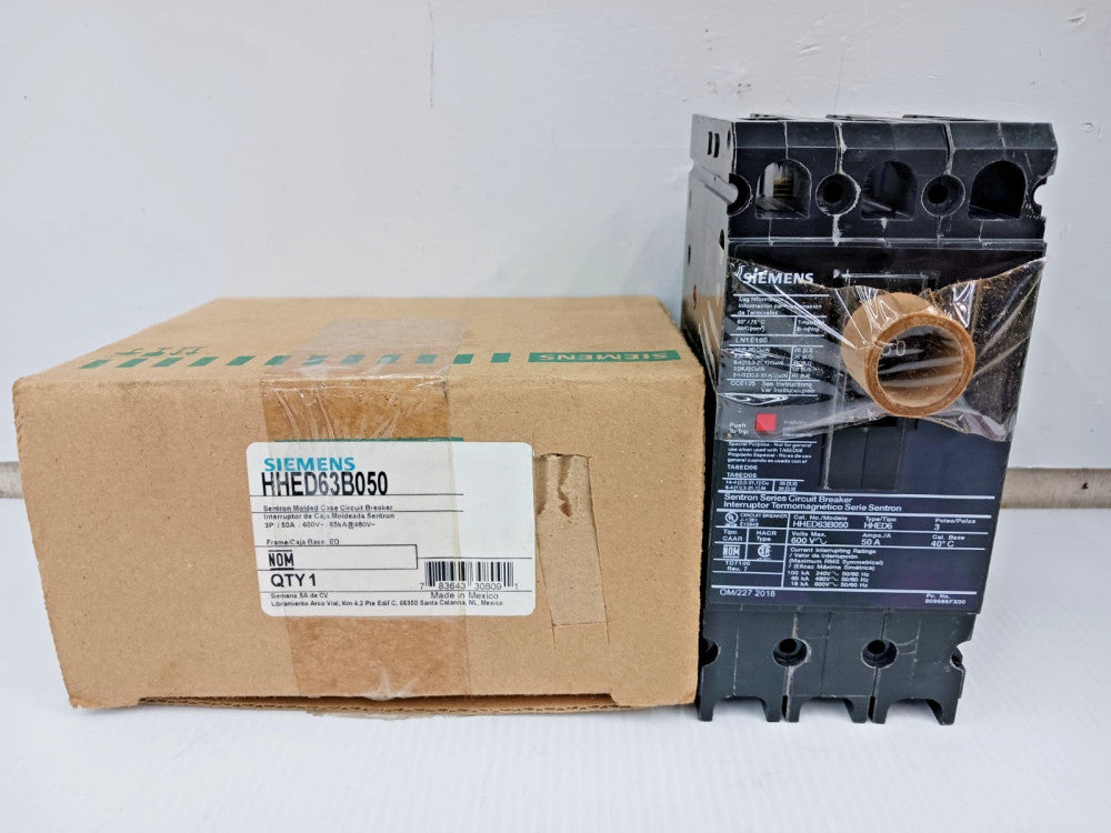 New Siemens Sentron 50 Amp Circuit Breaker 3 Pole 600 VAC 65kA HHED63B050