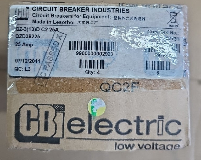 1) CBI Box of 4 QZD38225 3 POLE 25 AMP Circuit Breaker