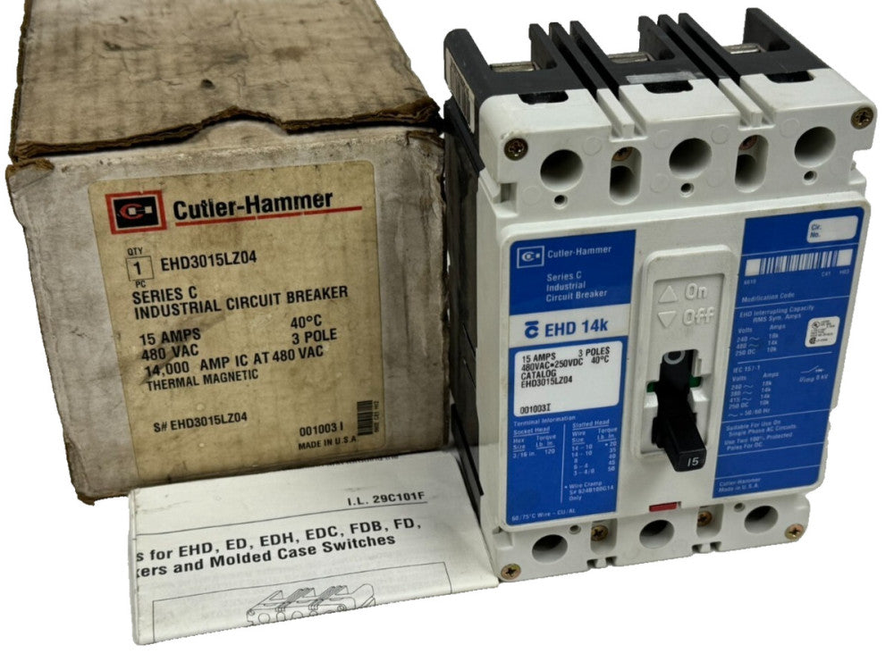 NEW CUTLER HAMMER EHD3015LZ04 CIRCUIT BREAKER 15A 480VAC 3P