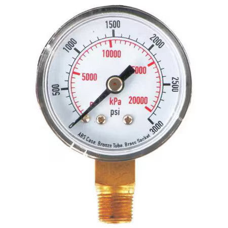 Zoro Select 4Flt1 Commercial Pressure Gauge, 0 To 3,000 Psi, 1 1/2 In Dial, 1/8