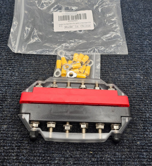 ( QTY 2 ) Seamaka O-078: Power Distribution Terminal Block With Cover Red/Black