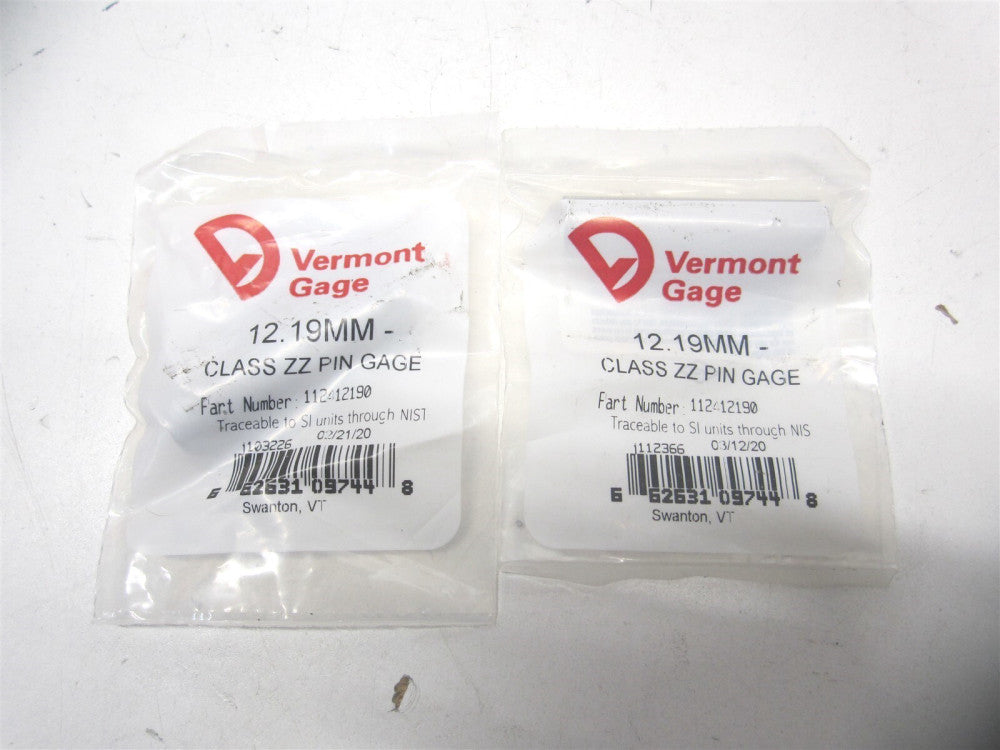 Vermont Gage (112412190) 12.19mm Class ZZ Minus Plug & Pin Gage - Lot of 2