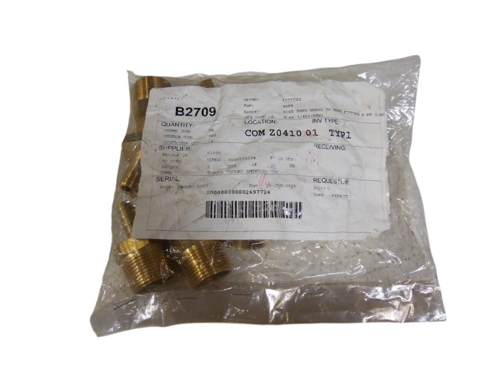 LOT OF 10 HOSE BARB BRASS TO MAKE FITTING W-HK-3 / 4 X 9 NSNP