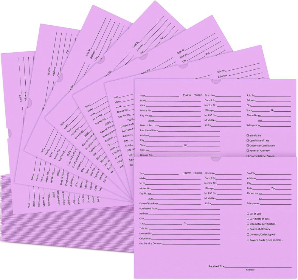 120 Pcs 9 x 12 in Vehicle Dealer Jackets for Car Sales 32lb Colored Purple 