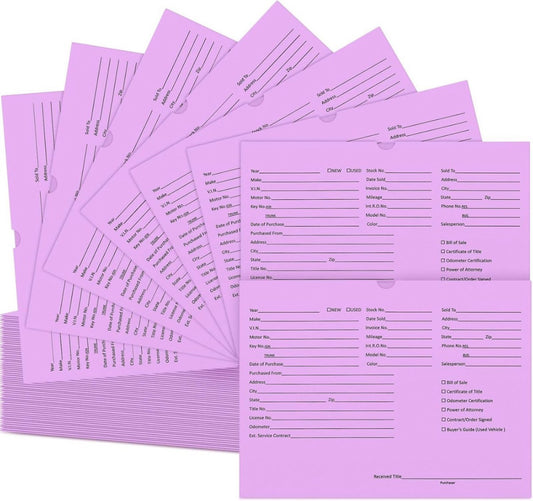 120 Pcs 9 x 12 in Vehicle Dealer Jackets for Car Sales 32lb Colored Purple 