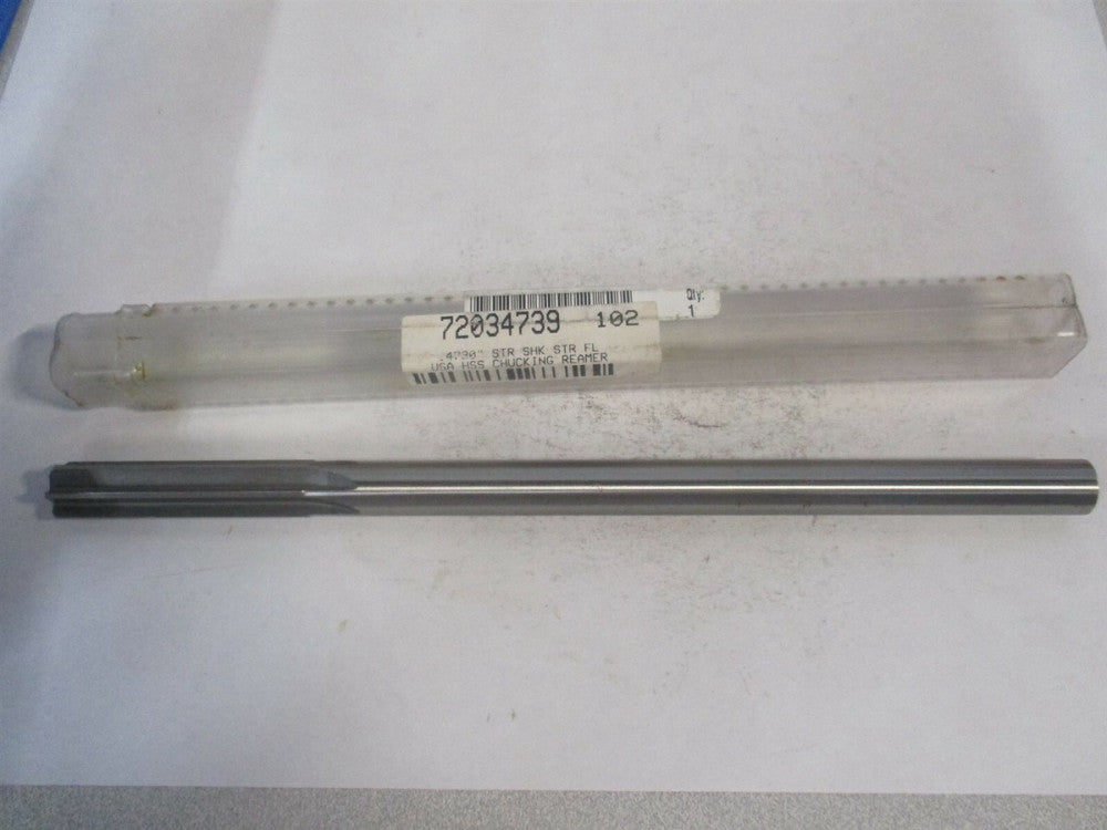 (433-0.4730) 0.473" x 2" x 8" OAL 6-Flute Straight Shank HSS Chucking Reamer 