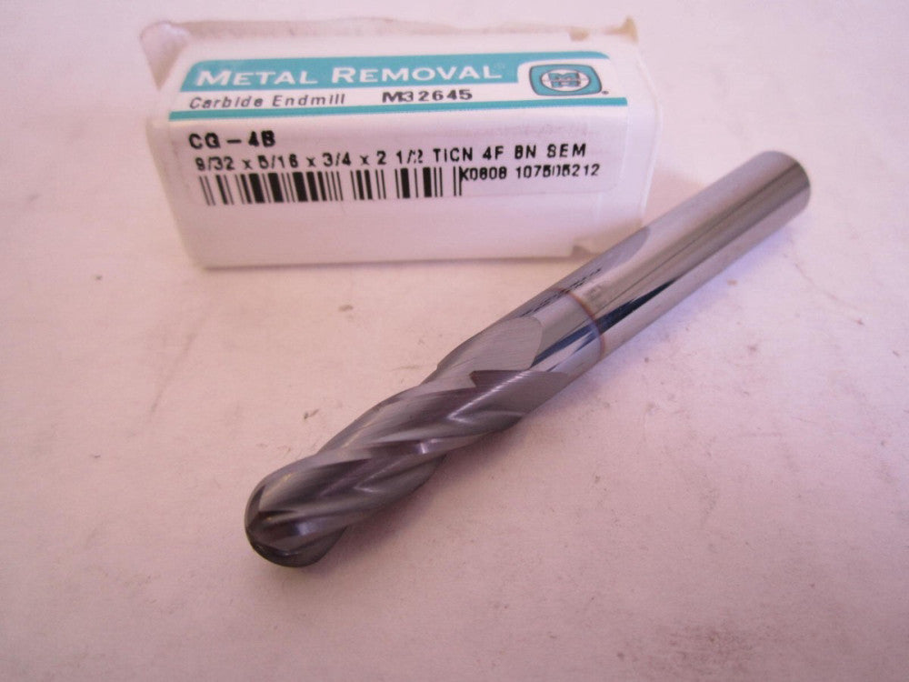 Metal Removal (M32645) 9/32 x 5/15 x 3/4 x 2-1/2" Carbide TiCN Ball Endmill New