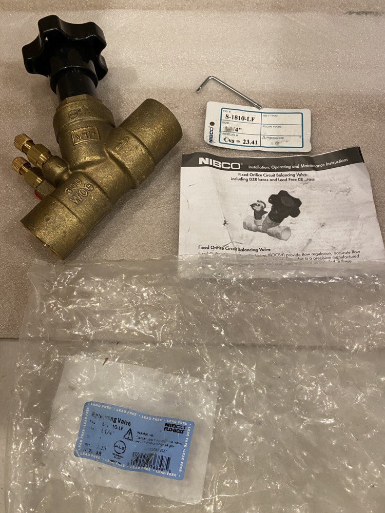 Nibco S-1810-LF Brass 1 1/4" Balancing Valve sweat solder Boiler
