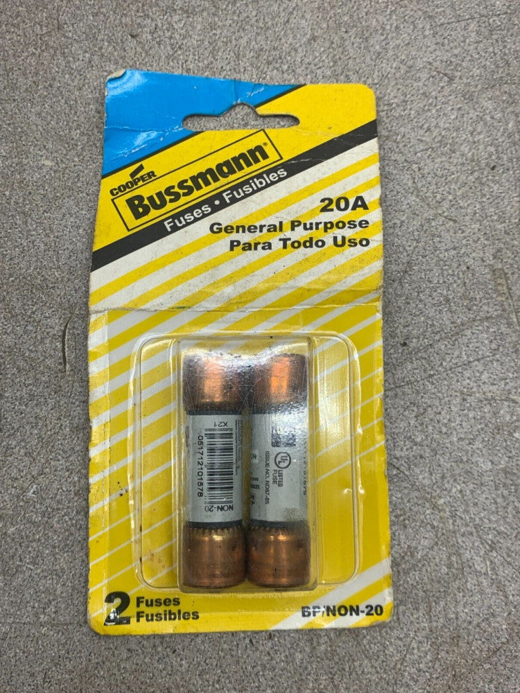 NEW PACK OF 2 COPPER BUSSMANN 20AMP NON-20 GENERAL PURPOSE FUSES BP/NON-20