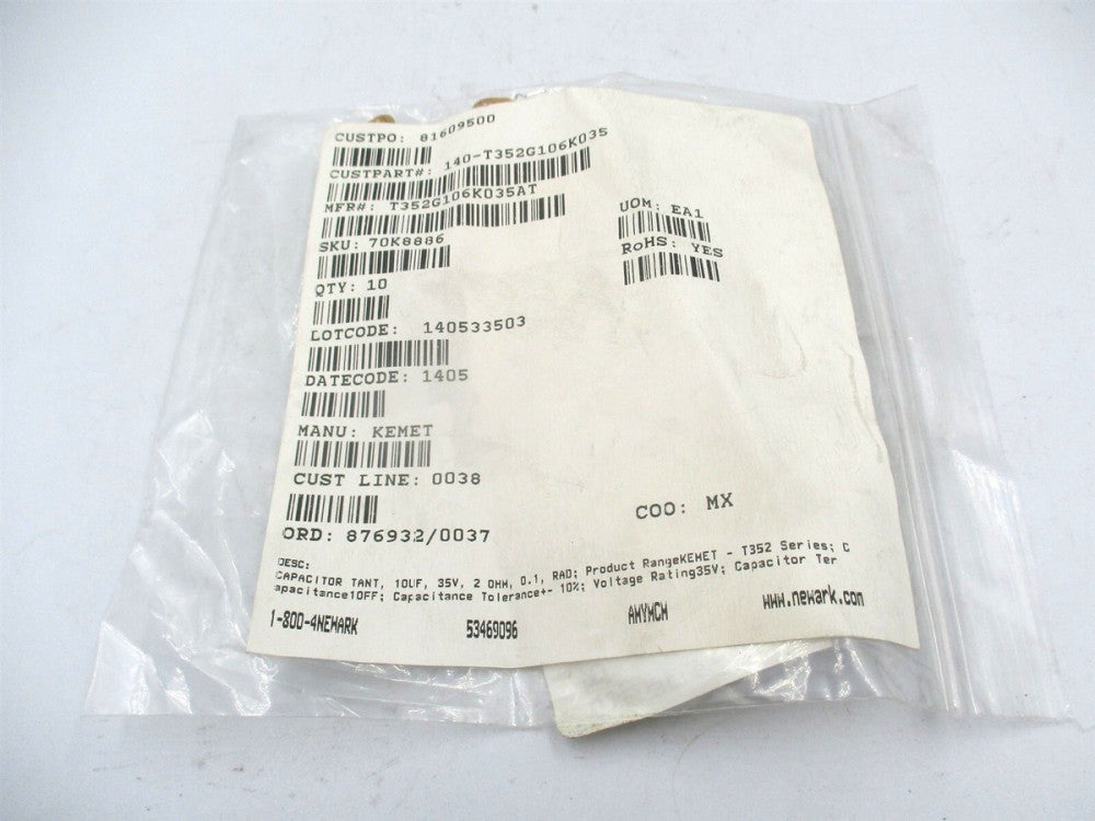 Kemet (T352G106K035AT) 35volt 10uF 10% Solid Leaded Tantalum Capacitors - Qty 10