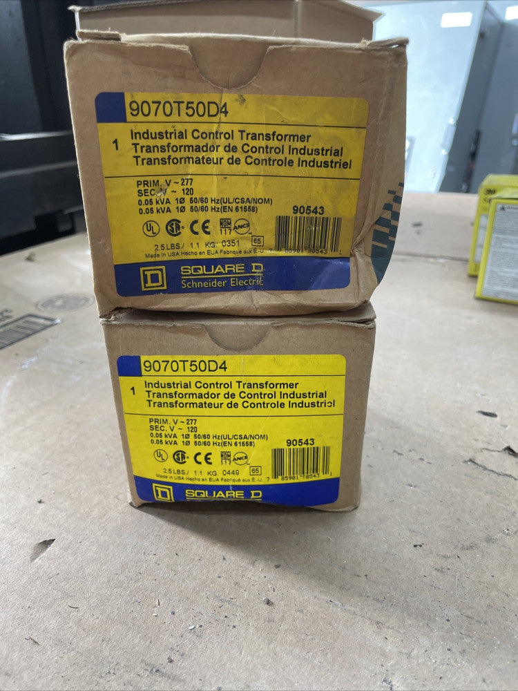 1- SQUARE D 9070T50D4 Transformer, Type T, 50VA, 1PH PRI 277V SEC 120V, 55C Rise