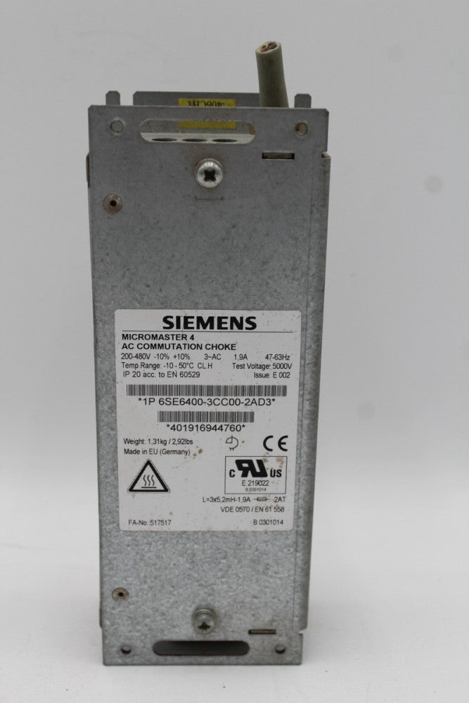 SIEMENS 6SE6400-3CC00-2AD3 MICROMASTER 4 AC COMMUNICATION CHOKE